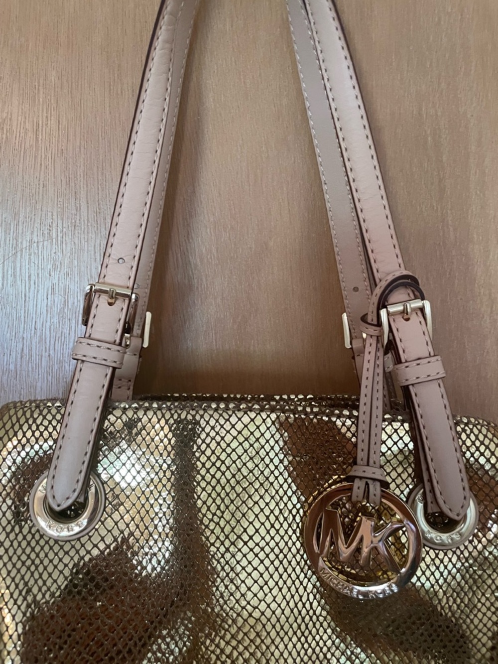 RARE Michael Kors Gold Sparkle ✨ Snake Leather Hobo Satchel Tote Shoulder Bag - Picture 4 of 14